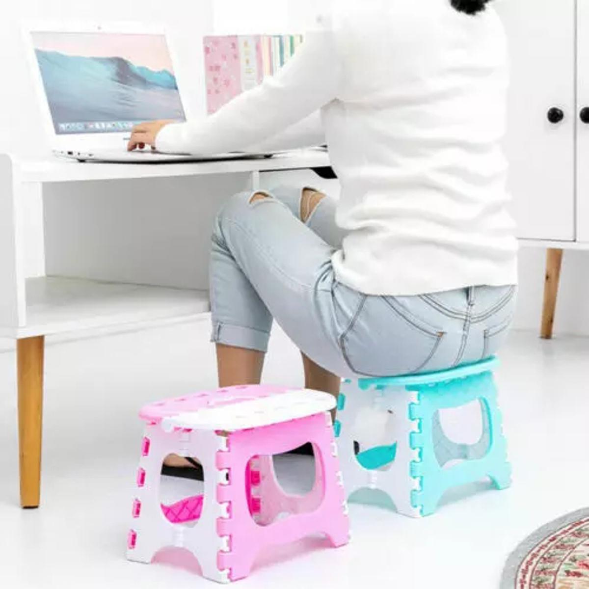 Lightweight Foldable Plastic Step Stool – Durable Small Folding Chair for Home, Kitchen & Outdoor Use (Random Color)