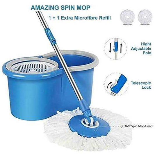 Easy Spin Mop with Plastic Strainer – 360° Microfiber Floor Cleaning Mop