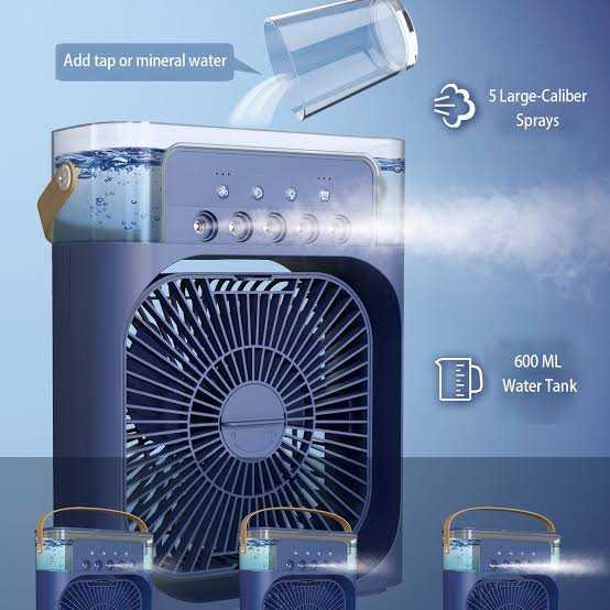 10 Inch Mini Cooling Fan – Portable USB Air Cooler with Mist Spray, 600ml Water Tank, Type-C Rechargeable Personal Air Conditioner for Home, Office & Bedroom