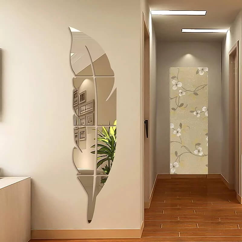 3D Acrylic Leaf Wall Mirror – Silver Decorative Room Decor