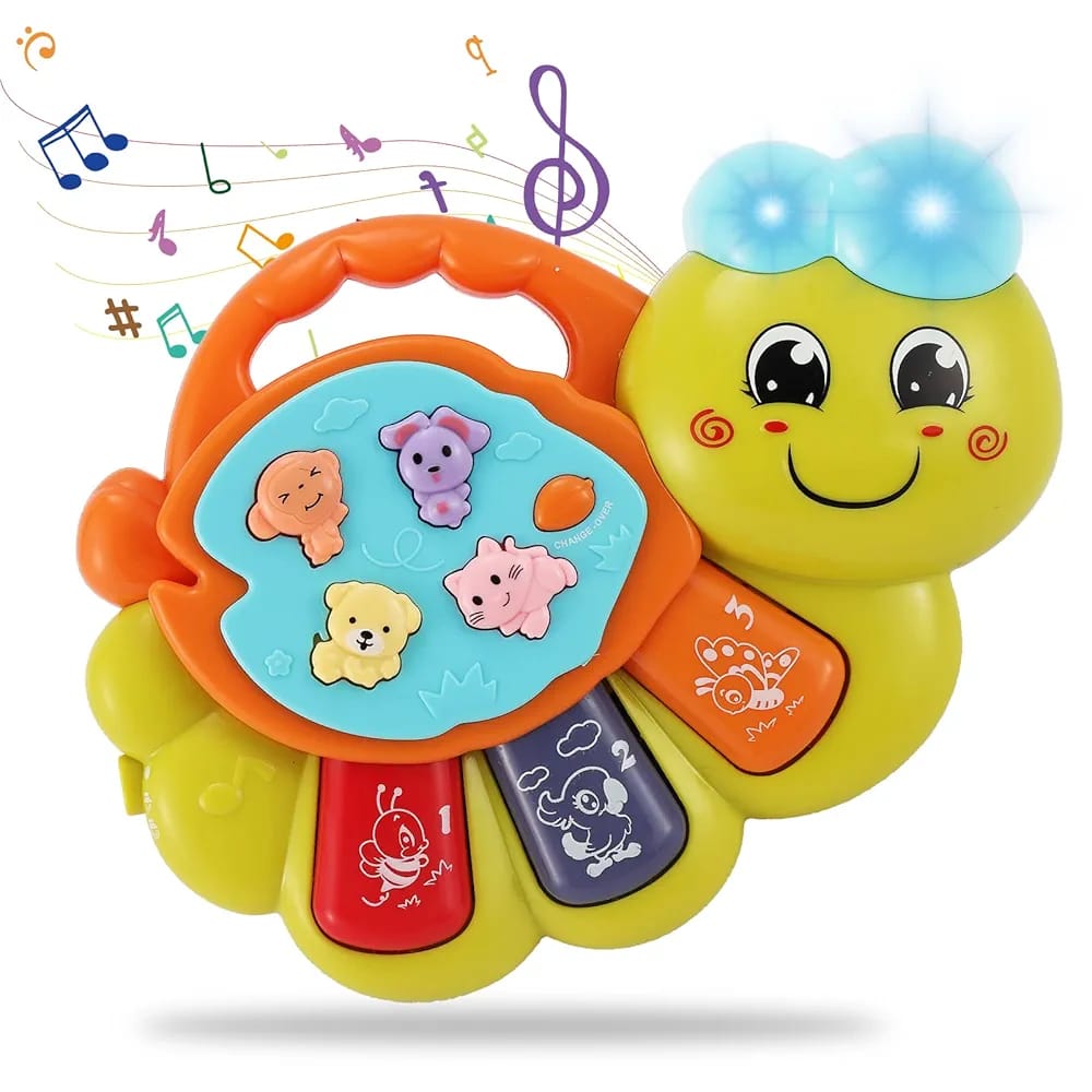 TOEY PLAY Baby Piano Keyboard with Caterpillar – Musical Toy with Animal Sounds & Lights for 1+ Year