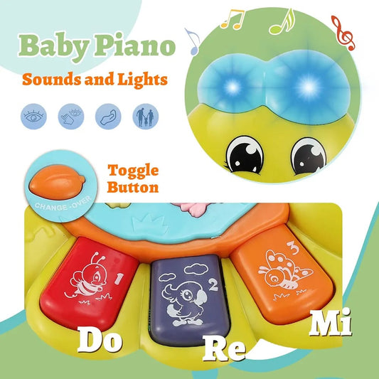 TOEY PLAY Baby Piano Keyboard with Caterpillar – Musical Toy with Animal Sounds & Lights for 1+ Year