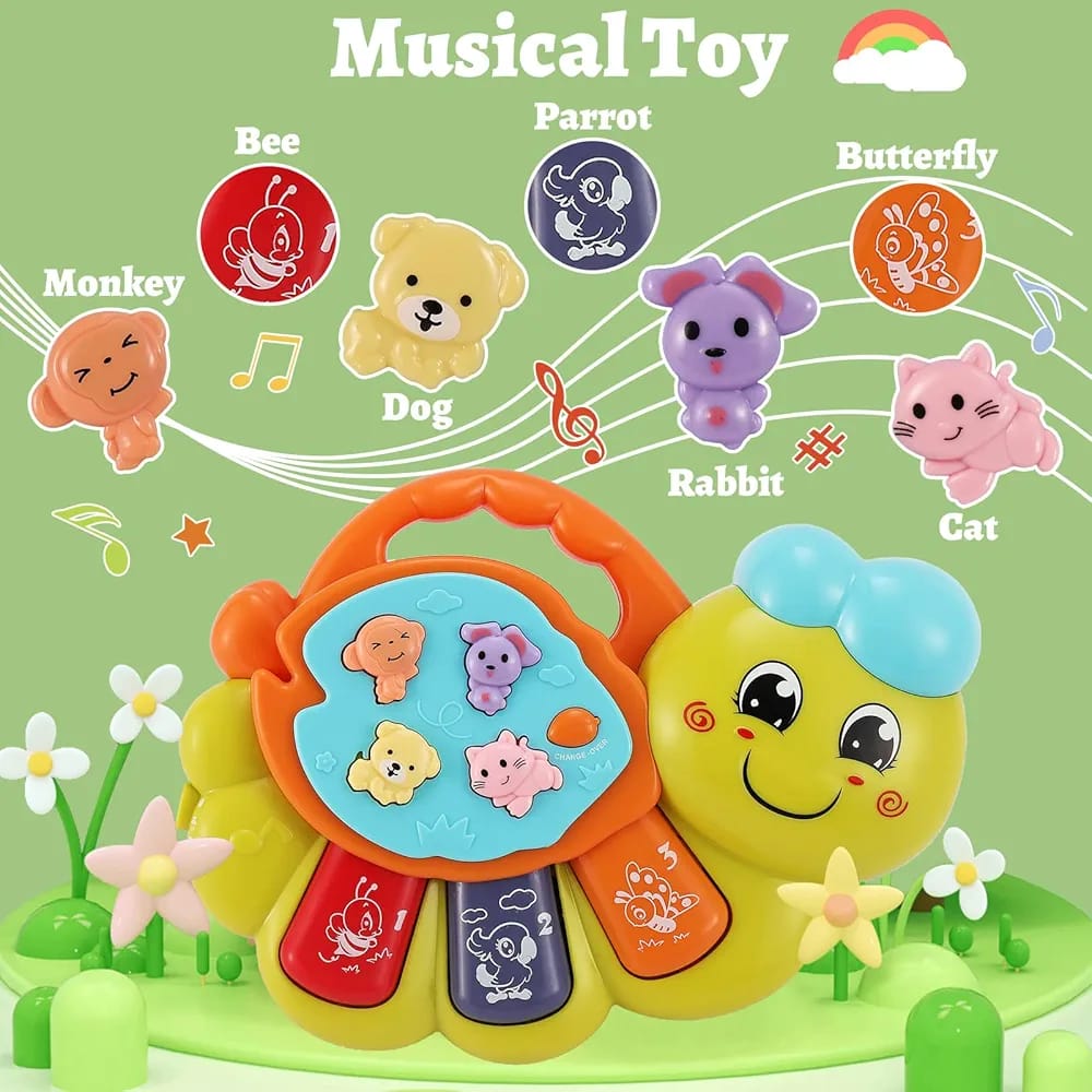 TOEY PLAY Baby Piano Keyboard with Caterpillar – Musical Toy with Animal Sounds & Lights for 1+ Year
