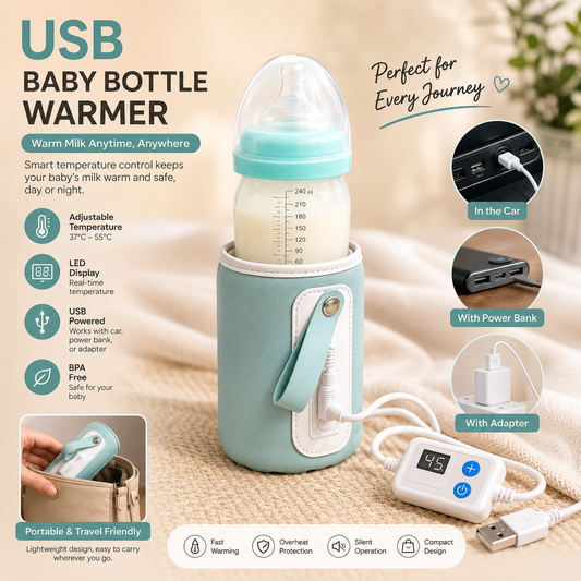USB Baby Bottle Warmer with Temperature Display – Portable Milk Warmer for Travel & Car