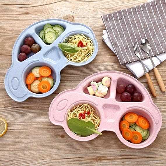 Car-Shaped Kids' Meal Set – 4-Piece Divided Plate with Spoon & Sticks