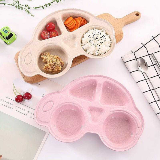 Car-Shaped Kids' Meal Set – 4-Piece Divided Plate with Spoon & Sticks